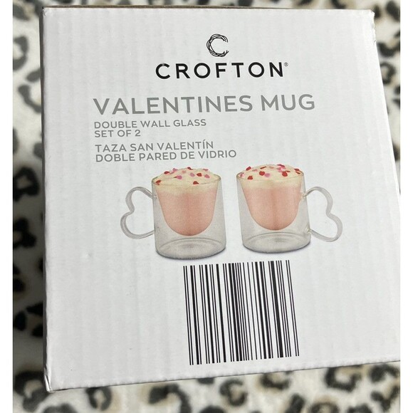 Crofton Valentine's Day Mugs Set of 2 Heart-Shaped Glass Cups NEW Gift - Picture 6 of 6